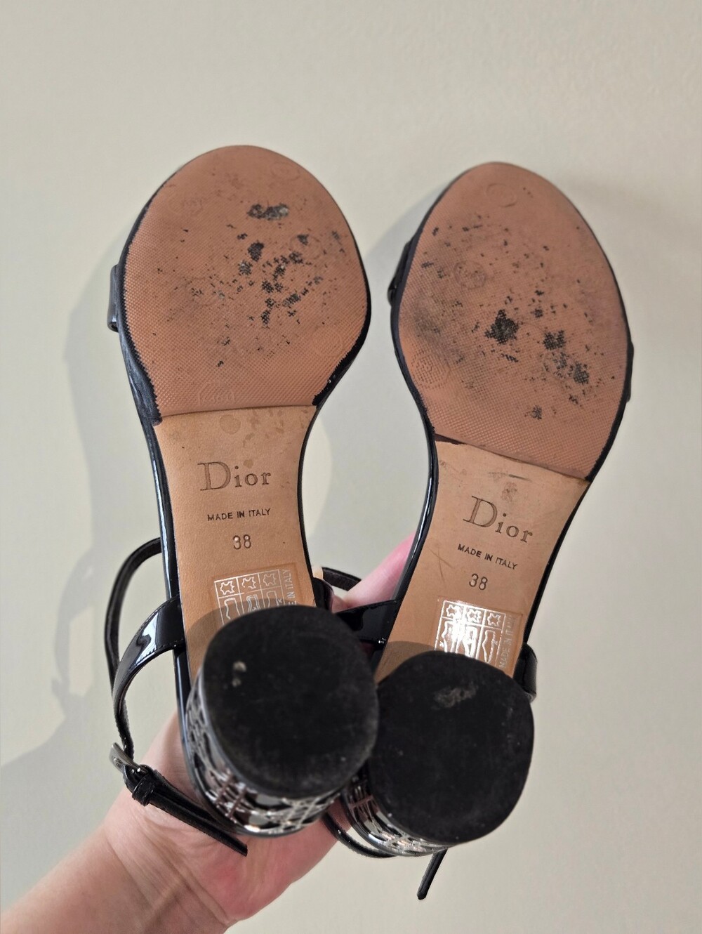 Dior Black Patent Leather Strappy Block Heel Sandals Size 38 - Picture 5 of 5